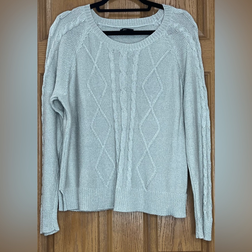 Women's Shimmery Cable Knit Sweater - Light Blue Gray